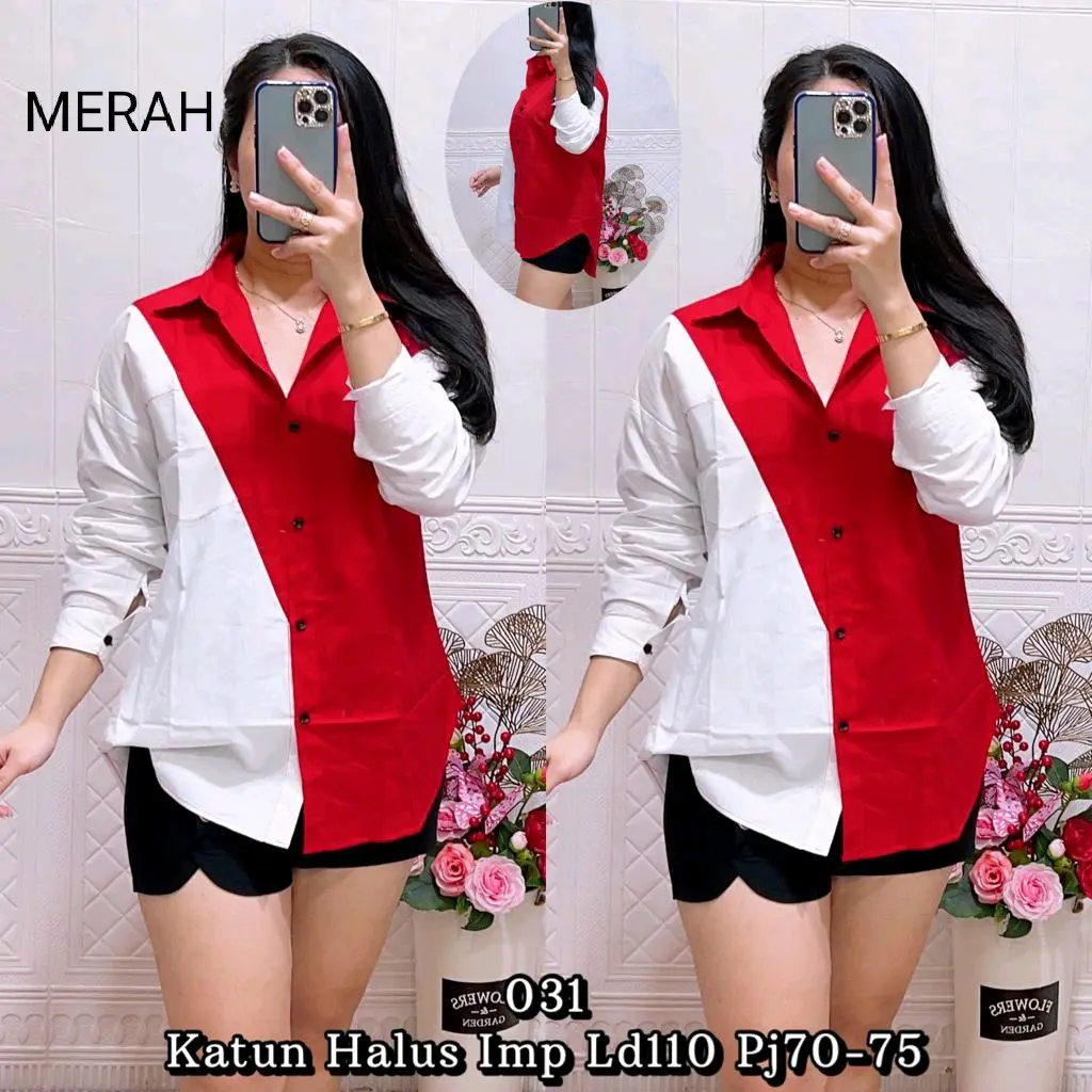 239 KEMEJA MERAH PUTIH KATUN IMPORT HALUS