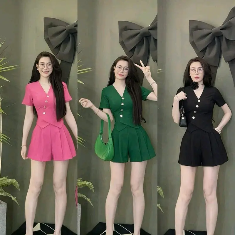Sét Áo Ghile Quần Short Xếp Li Có Túi 2 Bên Dây Kéo Bên Hông freesize Nữ Top 5