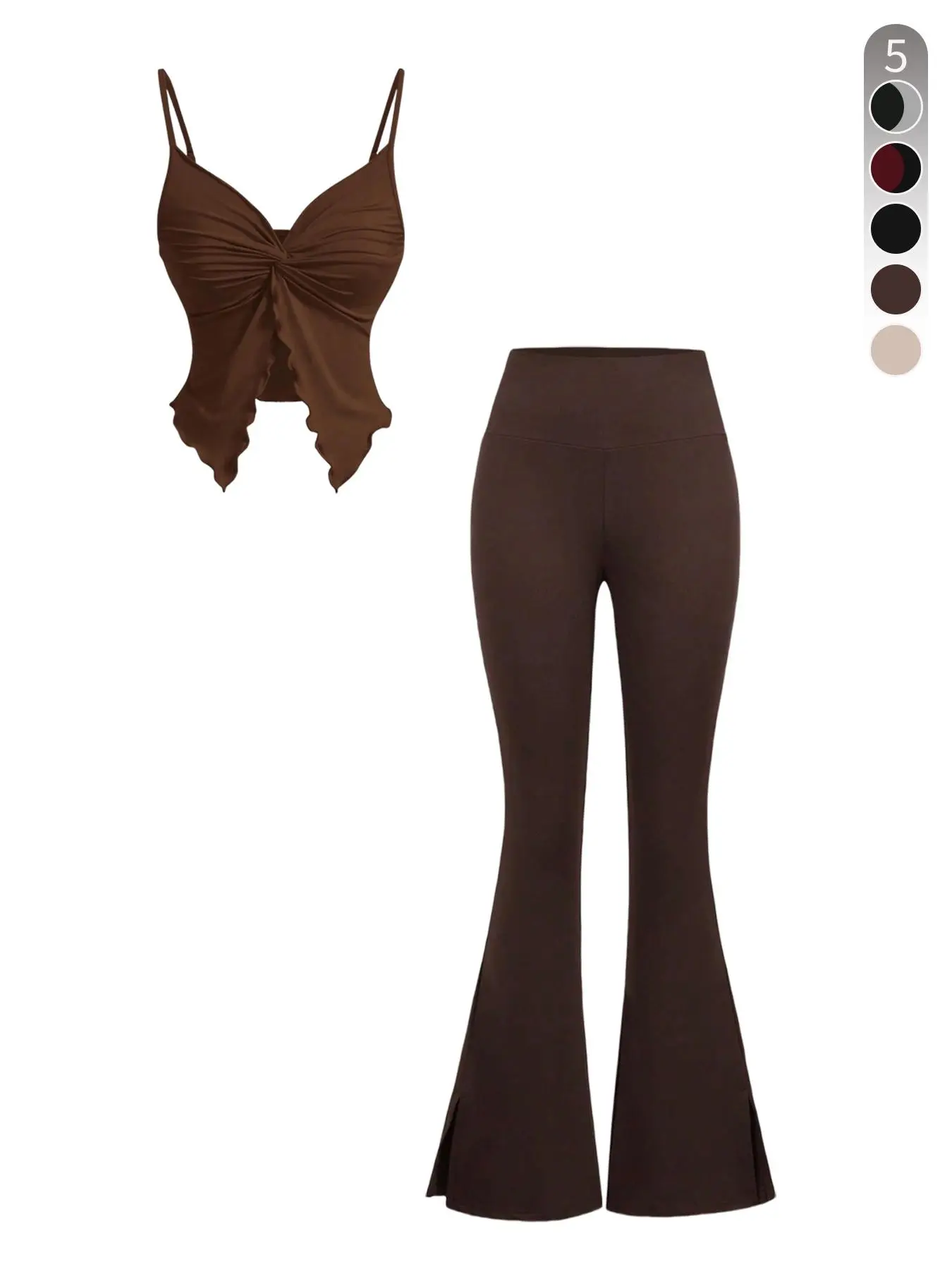Two-Piece Set Women's Solid Twist Front Crop Top & Flare Leg Pants, Casual Fashion Comfy Top & Bell Bottom Trousers for Daily Outdoor Wear, Ladies Summer Clothes, Suits
