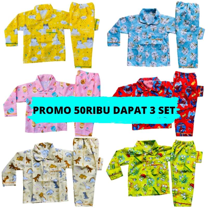 PROMO PIYAMA ANAK TANGAN PANJANG 50 RIBU DAPAT 3 SET BAYI SAMPAI DEWASA 0