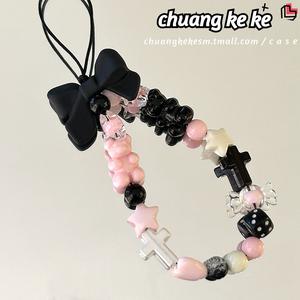 Lanyard Telefon, Gaya Kawaii Edgy, Pesona Beruang Hitam-Merah Jambu DIY, dengan Ikatan bentuk rama-rama, Sesuai untuk Kamera Polaroid dan Dompet keychain  matching  couple  spiderman