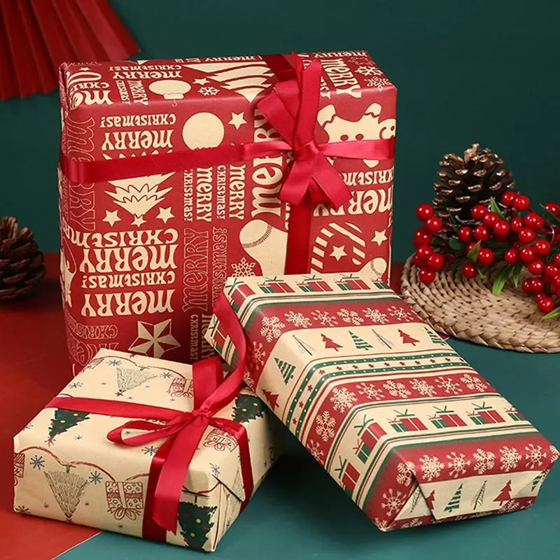 1 Roll Christmas Gift Wrapping Paper Xmas Tree Snowflake Christmas Decorations for Home Birthday Party Wedding DIY Craft Paper