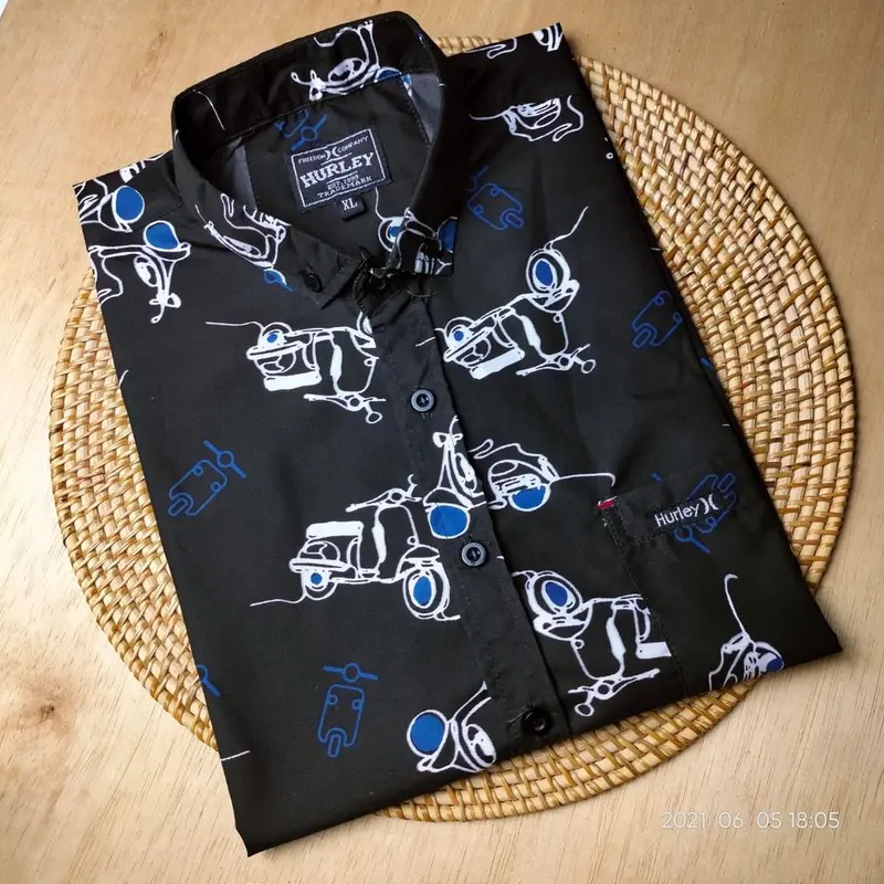 kemeja motif pria lengan pendek Daun Katun 4