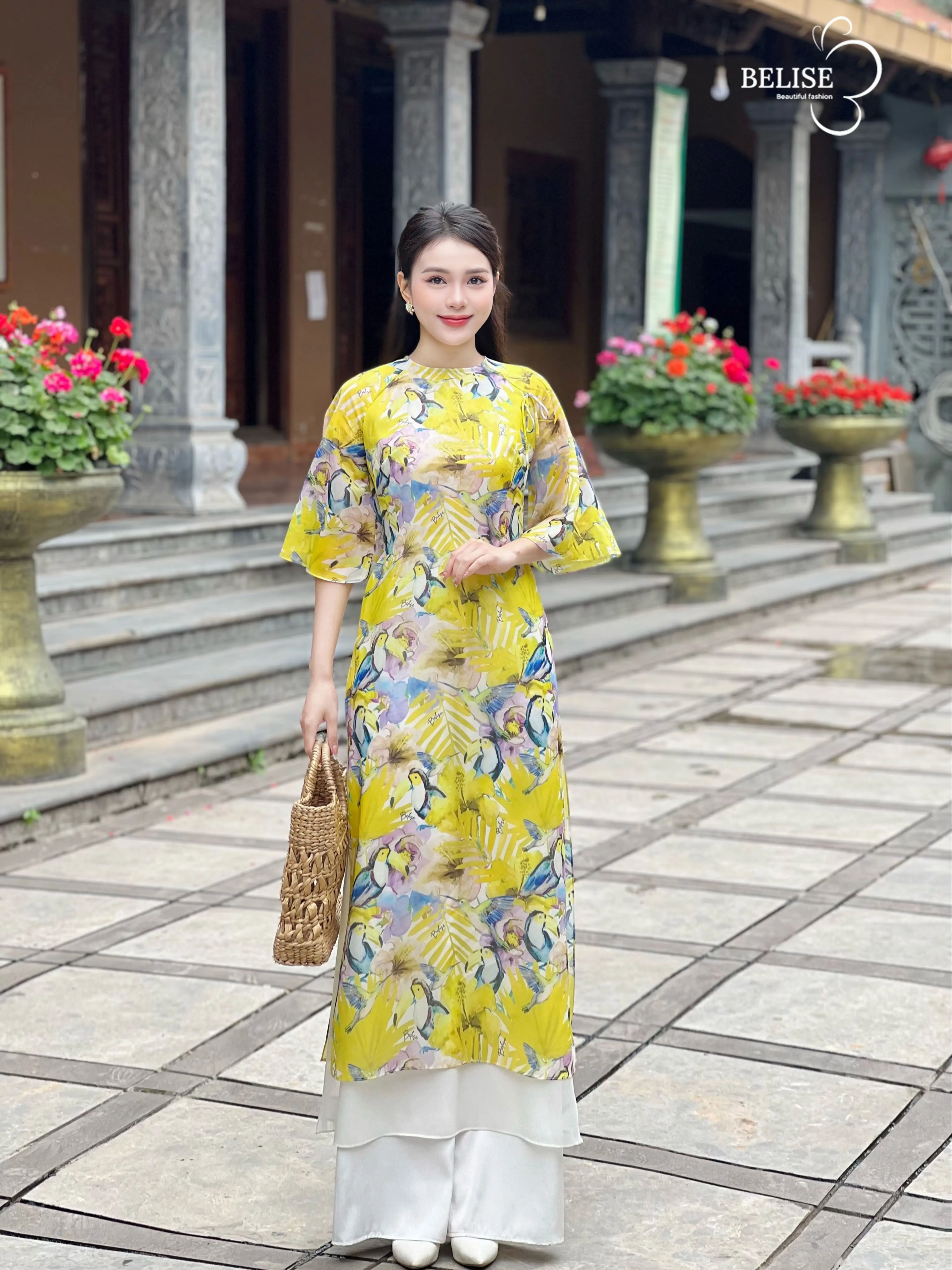 Áo dài BELISE FASHION cách tân dáng suông 4 tà, chất tơ Hàn mềm in họa tiết sang chảnh Nữ Women Dress Voan