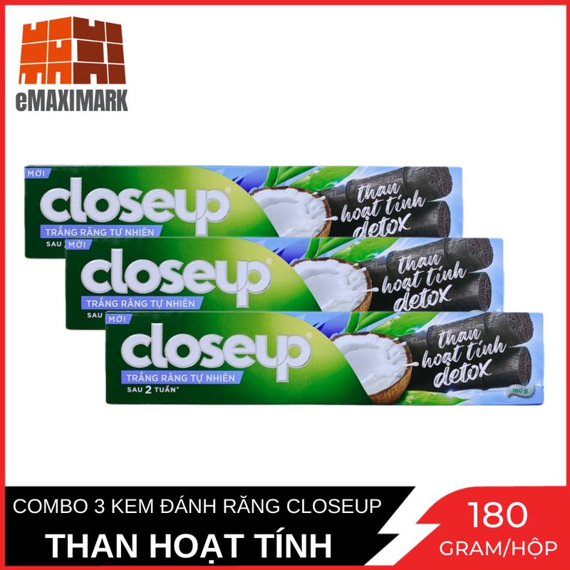Combo 3 Kem Đánh Răng Closeup Than Hoạt Tính Detox 180gr