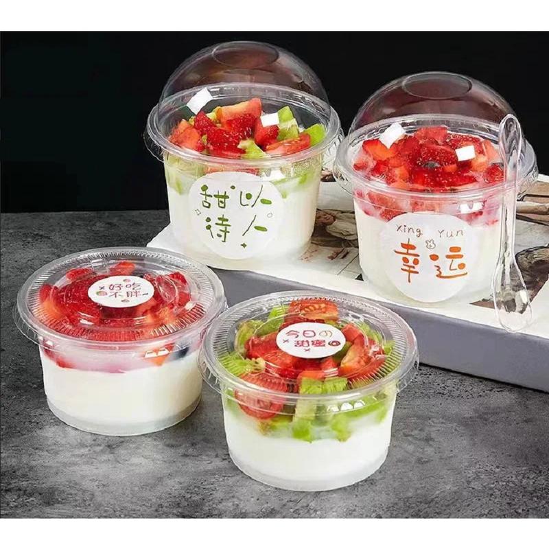 Cốc Salad Dùng Một Lần, Dung Tích 250ML, Nhựa Trong Suốt, Cốc Tráng Miệng, Bát Đựng, Có Nắp Vòm / Phẳng, Thích Hợp Cho Kem, Cupcake, 50 / 100 Cái 0