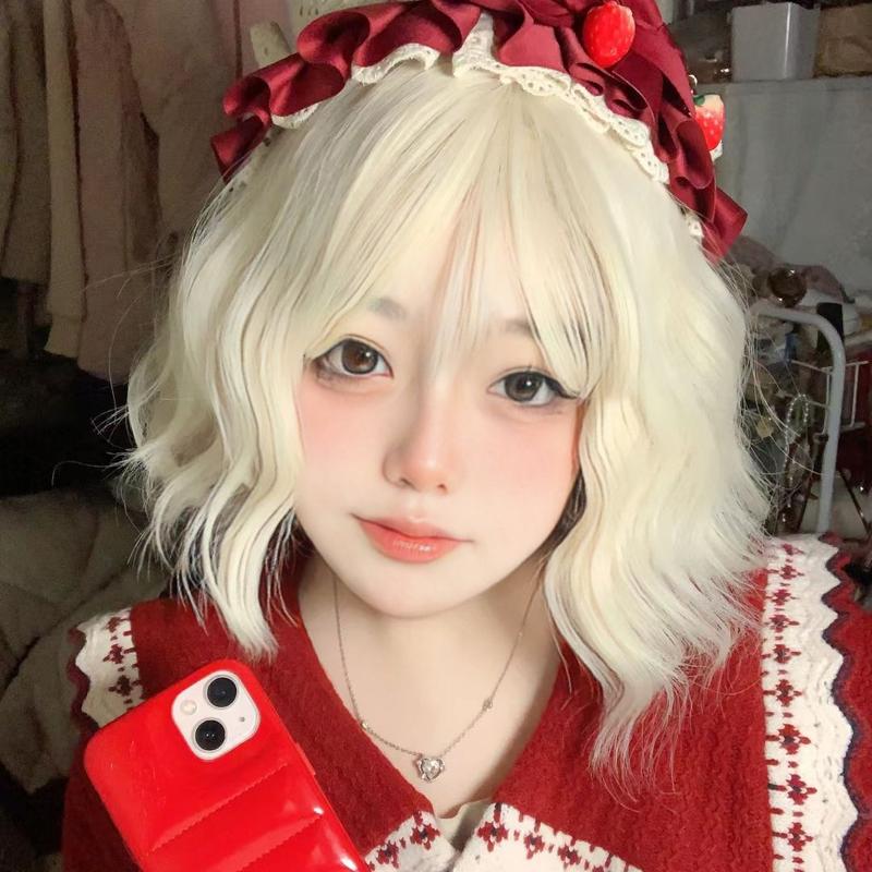 Product Introduction of 2024 Creamy-white Wig Women's Short Hair Cute Anti-Aging Short Curly Hair Small Curls Bobhaircut Artificial Human Hair Natural Full-Head Wig 3