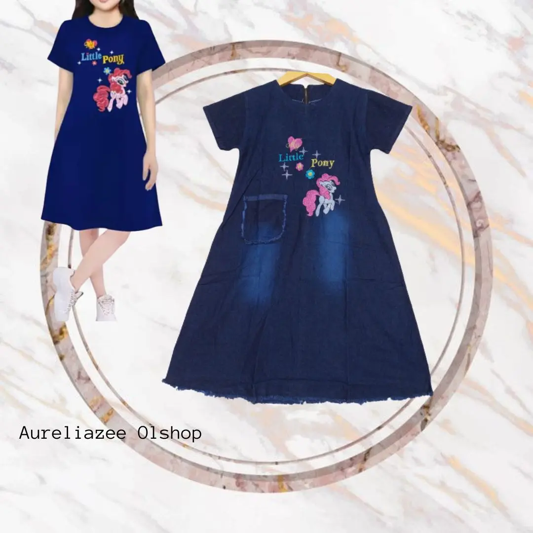 Dress jeans anak usia 1-15thn motif karakter Lengan Perempuan