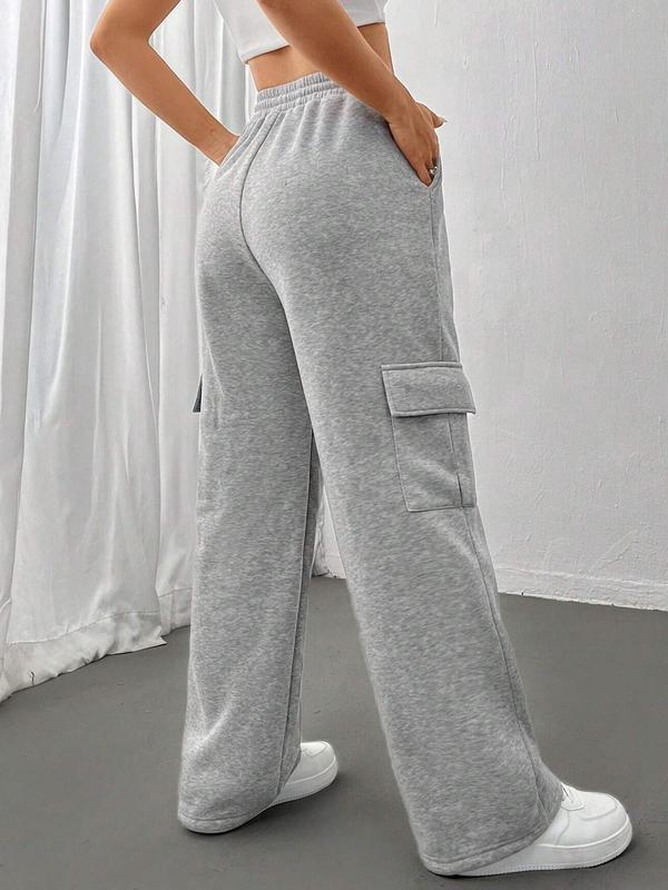 Women's Solid Side Pocket Sweatpants, Casual Streetwear Trousers for Daily Wear, Ladies All Seasons  Bottoms 1