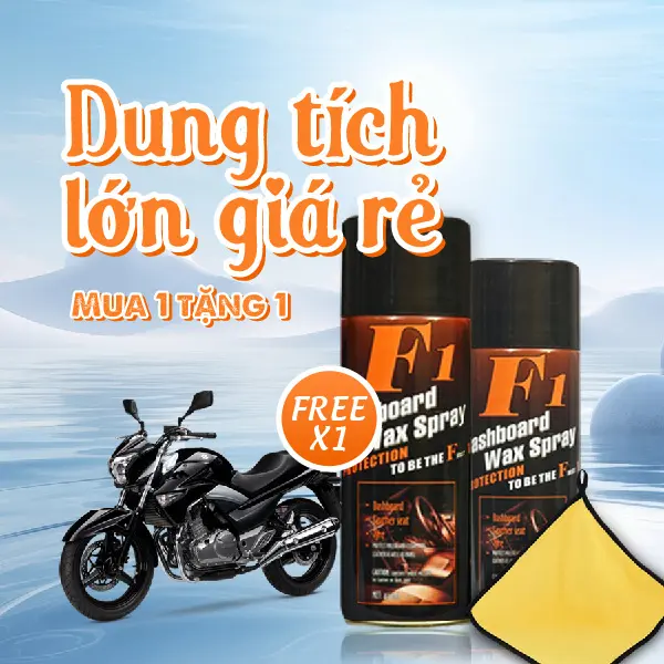 【Mua 1 tặng 1】Chai xịt tái tạo nhựa xe hơi và xe máy F1 450ml, tặng kèm khăn màu xám vàng kích thước 30x30 0