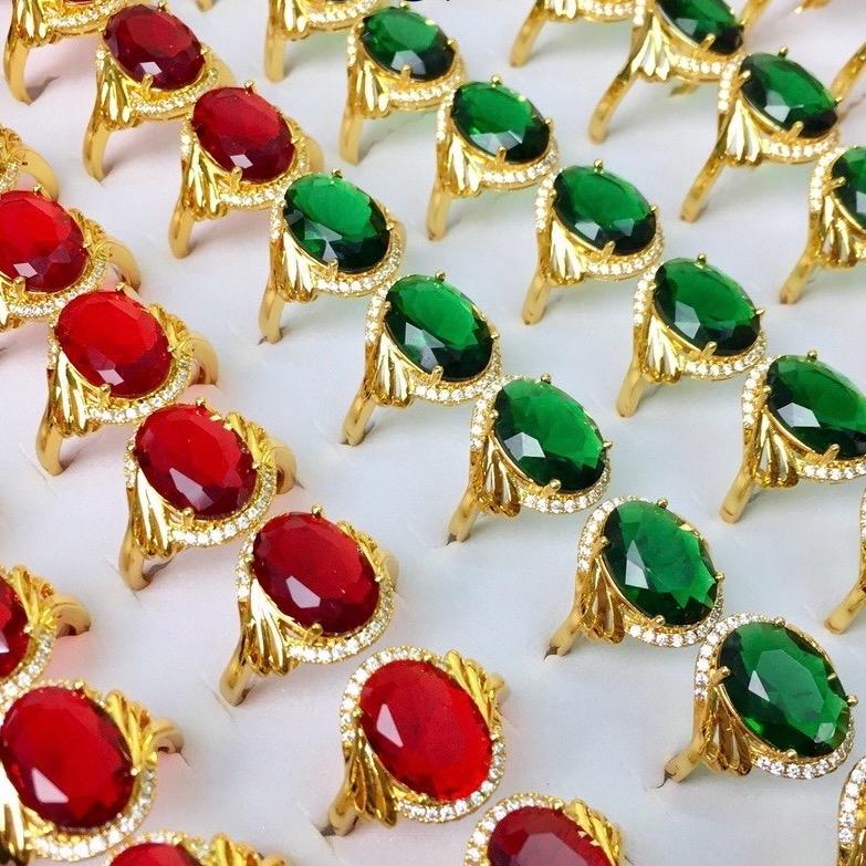 Nhẫn Đá  xaphia / Xanh Lá / Đỏ / trắng /  mạ vàng 24k Thời Trang Cho  phái nữ. 9