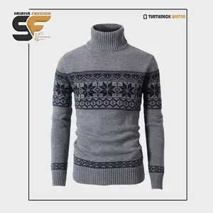 Sweater Turtleneck Rajut Pria blacky Tribal Crew Neck Slim-fitting jaket tebal Knitwear Hitam
