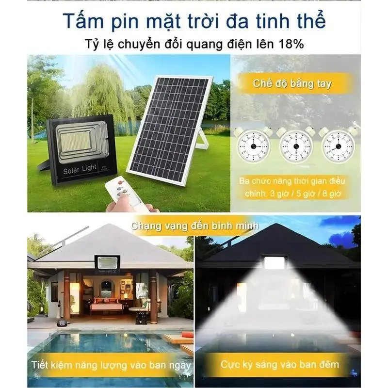 Đèn năng lượng mặt trời 1500WChống nước  Chip led 5730, Sáng 6-8 tiếng. Không tốn tiền điện, An toàn, tự động bật tắt Bảo hành 5 năm đen  nang dennang  luong tuelam  led denn  lmt 4