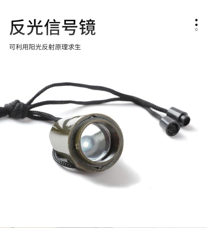 Product Introduction of 7in1 Emergency Survival Whistle Compass Multifunction Tool Magnifier Flashlight Storage Container Thermometer for Camping Hiking 11