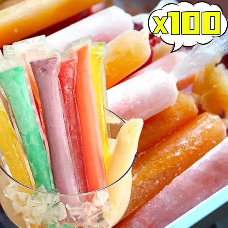 Túi Đựng Kem Trong Suốt Dùng Một Lần Mùa Hè, 50 / 100 Cái, Túi Kem Que, Túi Đựng Nước Trái Cây, Túi Đá Sữa Chua, Phụ Kiện Nhà Bếp Tự Làm