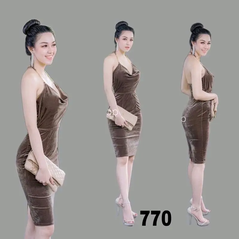 HYUNA 770 - Midi Dress Velvet/Dress Bludru Casual Gaun Mini Wanita 4