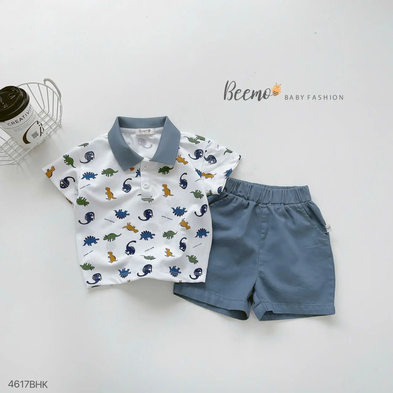 Set polo cộc tay cho bé trai họa tiết in xõa hình khủng long siêu cute,chất liệu cá sấu mướt mịn thoáng khí 9-24kg