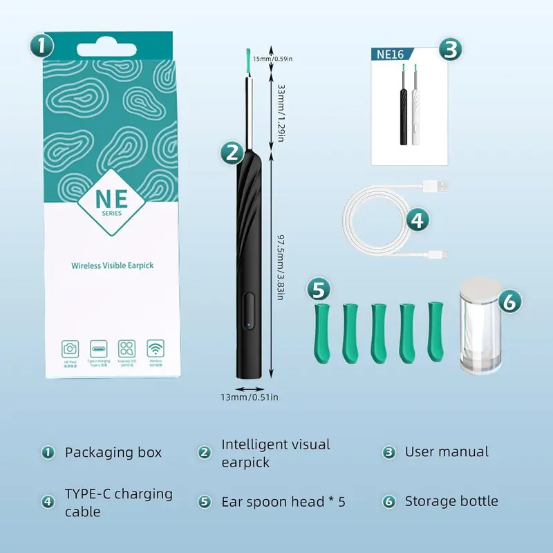 Electric Earwax Removal Kit, 1 Box Earwax Removal Tool with Camera & Accessories, 1080P Wireless Ear Cleaner, Visual Ear Cleaner for Smartphone 1