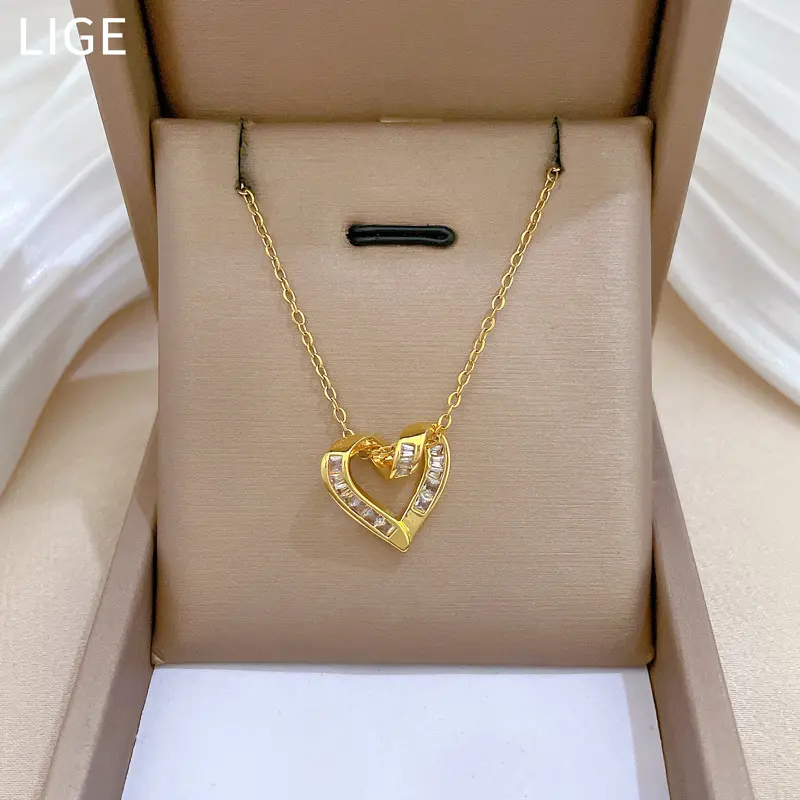 Heart Clavicle Chain, Zircon Personality Fashion, Light Luxury Temperament, Gorgeous Full Diamond Necklace, Female Wild Clavicle Chain Titanium Steel
