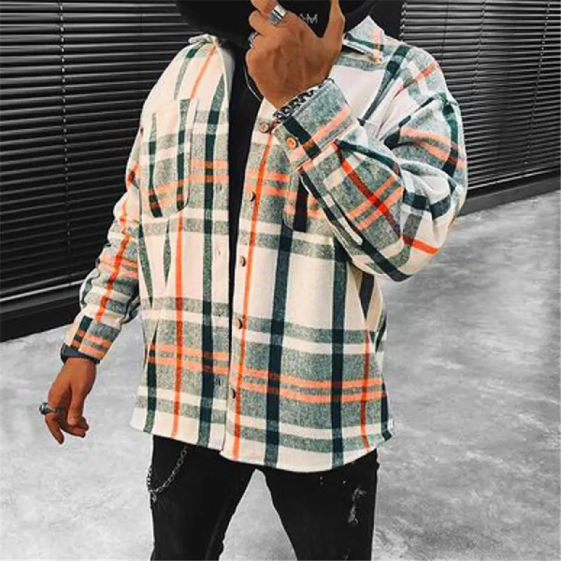 Cross-Border European and American New 2025 Spring and Autumn Long Sleeve Blue and White Plaid Long Sleeve Shirt Casual Stand Collar Pocket Shirt for Men Menswear Top Checked Wetsuit 5