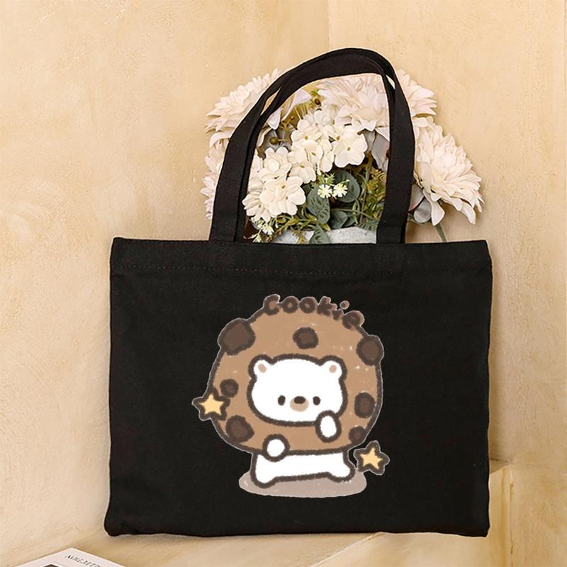 Product Introduction of Cute Cartoon Teddy Bear Printed Canvas Horizontal Handbag Fashionable Versatile One Shoulder Storage Bag 23
