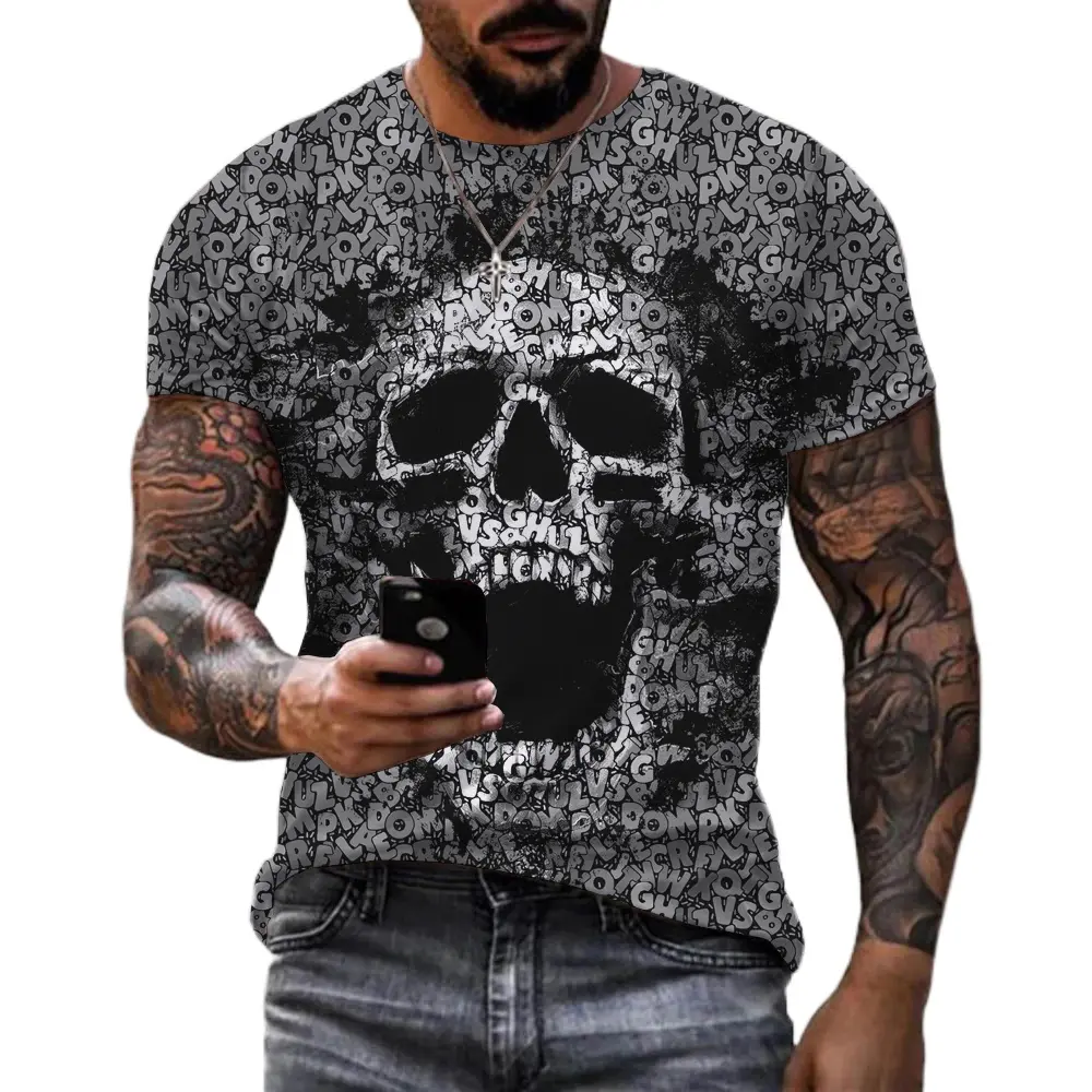 Áo Thun In Hình Đầu Lâu Kinh Dị, Phong Cách Punk Và Kim Loại, Tay Ngắn, Cổ Tròn, Dáng Rộng Vừa Vặn, Dành Cho Nam Và Nữ, Thường Ngày, Hợp Xu hướng Và Ngầu, Hàng Mới Về Mùa Hè, Áo Ngoại Cỡ