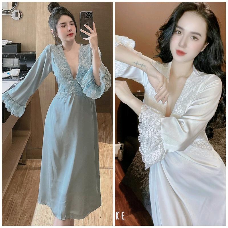 Đầm ngủ BabyDoll tay lửng - Váy ngủ nữ style sang chảnh siêu Cute - Lụa Latin phối ren mềm mát  Women Dress Voi Thun VAY LUA Voan Đen