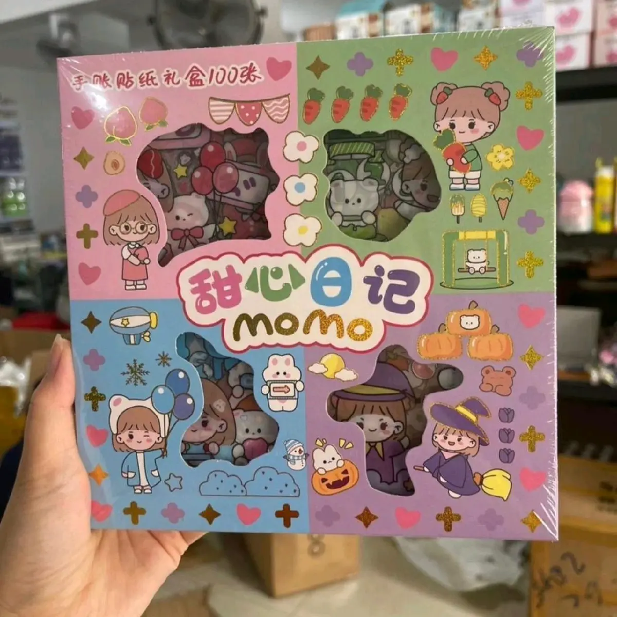 Stiker Momo Rainbow 4 warna 1 BOX isi 100 lembar