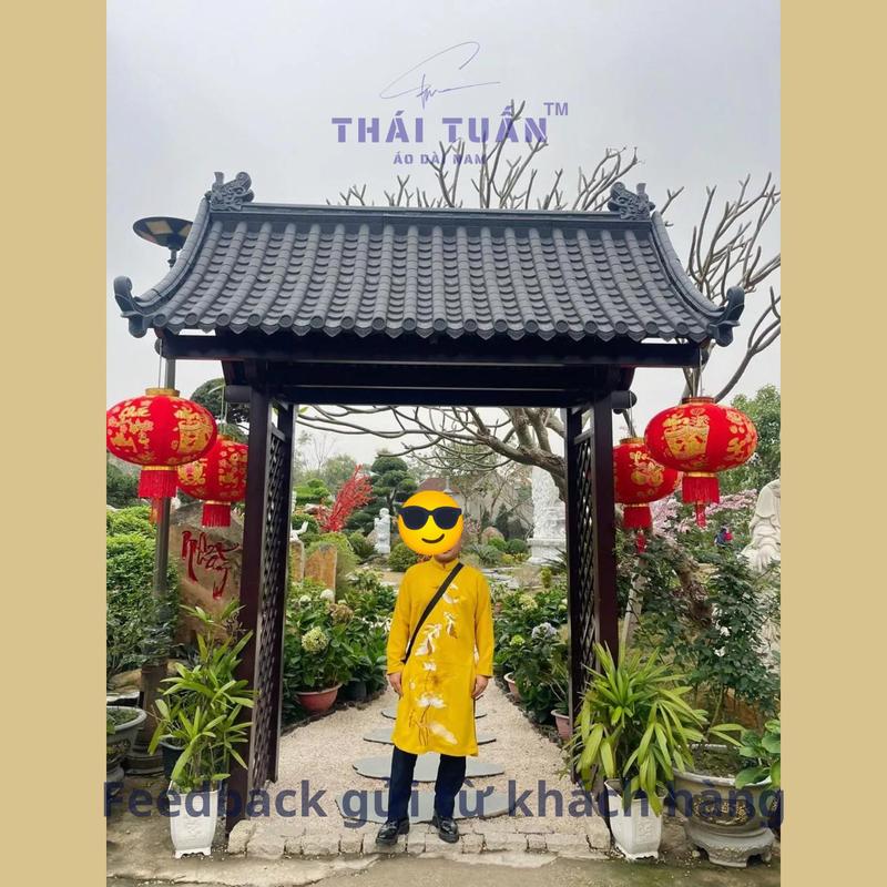 Áo dài nam THÁI TUẤN thêu hoa sen vàng cá chép, full size từ 48-105kg - TT236 2