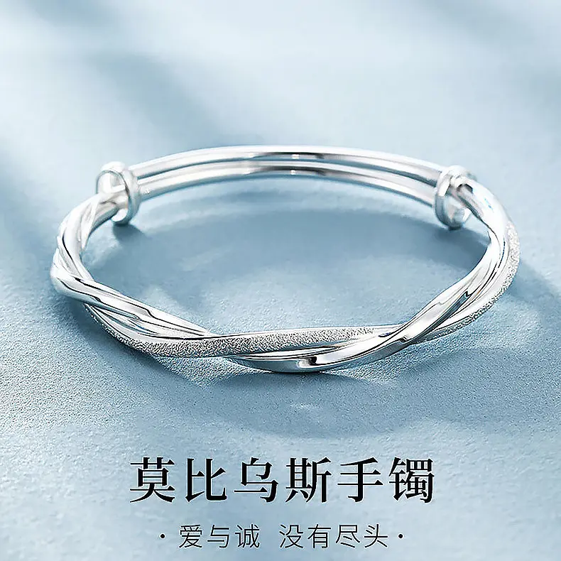 Same Style Möbius Twist Push-Pull 999 Silver Plated Bracelet for Women Fashionable Personality Braided Women's Bracelet Jewelry Wholesale