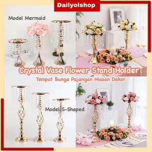 Crystal Acrylic Vase tempat bunga vas flower holder dekorasi pajangan Vas Bunga Bahan Besi Plating Untuk Meja Pesta Pernikahan Candle Gold