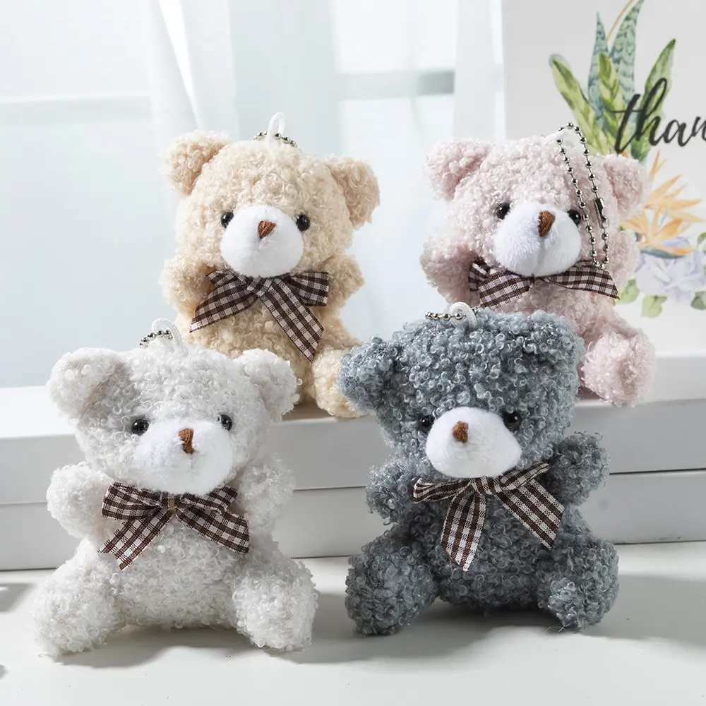 Cute cartoon mini bow tie bear short plush doll toy bag keychain pendant