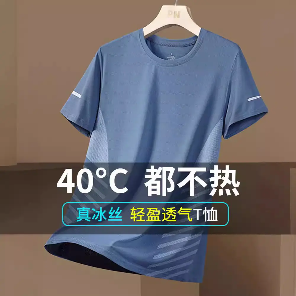 Ice Silk Short Sleeve T-shirt Men's Summer Thin Quick-Drying Mesh Style for Sports Fitness Half Sleeve Top Casual Summer Stretch T