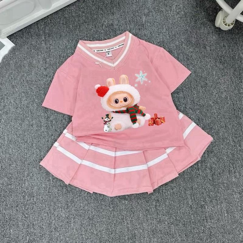 Set Váy LABUBU Chân Váy Xếp Ly Có Lót Quần Trong, Chất Cotton Mềm Mại Dành Cho Bé Gái 9-45 kg Vải Cotton