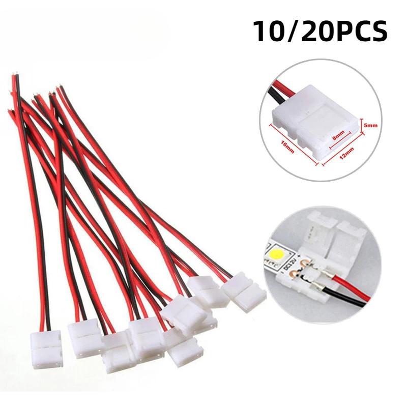 10/20pcs lot No Soldering 2 Pin Led Strip Connectors 8 MM 10 MM Power Wire Connector for 2835/5050 Led Strip Wire PCB Ribbon 0