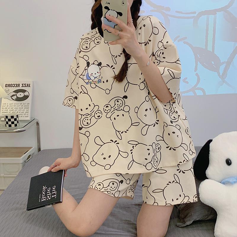 Bộ Đồ Ngủ Cổ Tròn, Hàng Mới Về Mùa Hè, Dành Cho Nữ, Chất Liệu Giống Như Bông, ngắn Tay, Phong Cách Thường Ngày Và Dáng Rộng Rãi, Thích Hợp Cho Học Sinh, Bộ Đồ Mặc Nhà Ngọt Ngào, Đồ Ngủ Nữ, Nhà Máy Áo 1