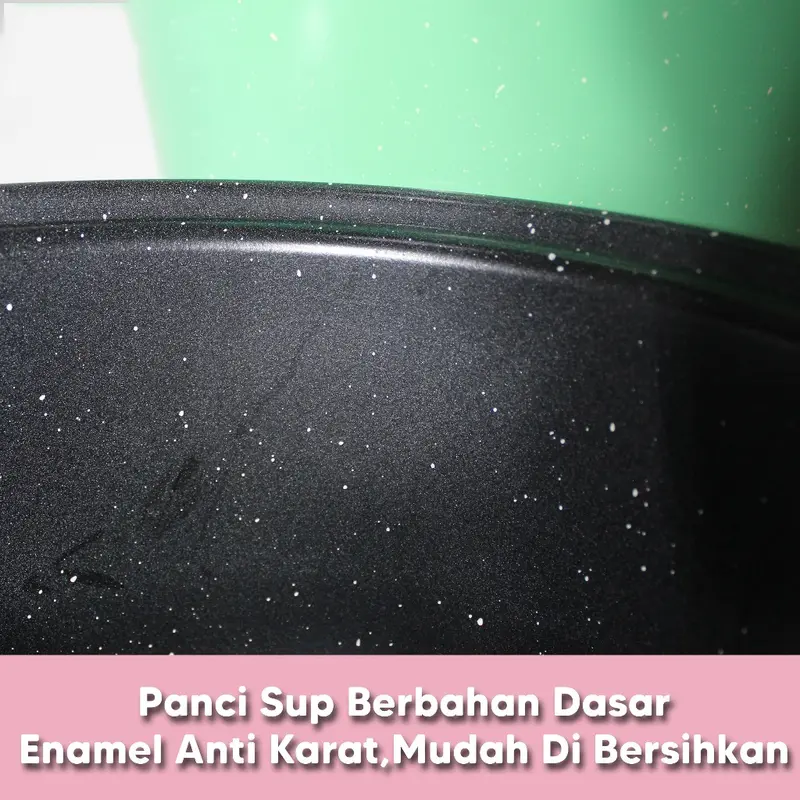 COD PANCI SUP TUTUP KACA ENAMEL GAGANG ANTI LENGKET 18CM 20CM 22CM 24CM sop 2