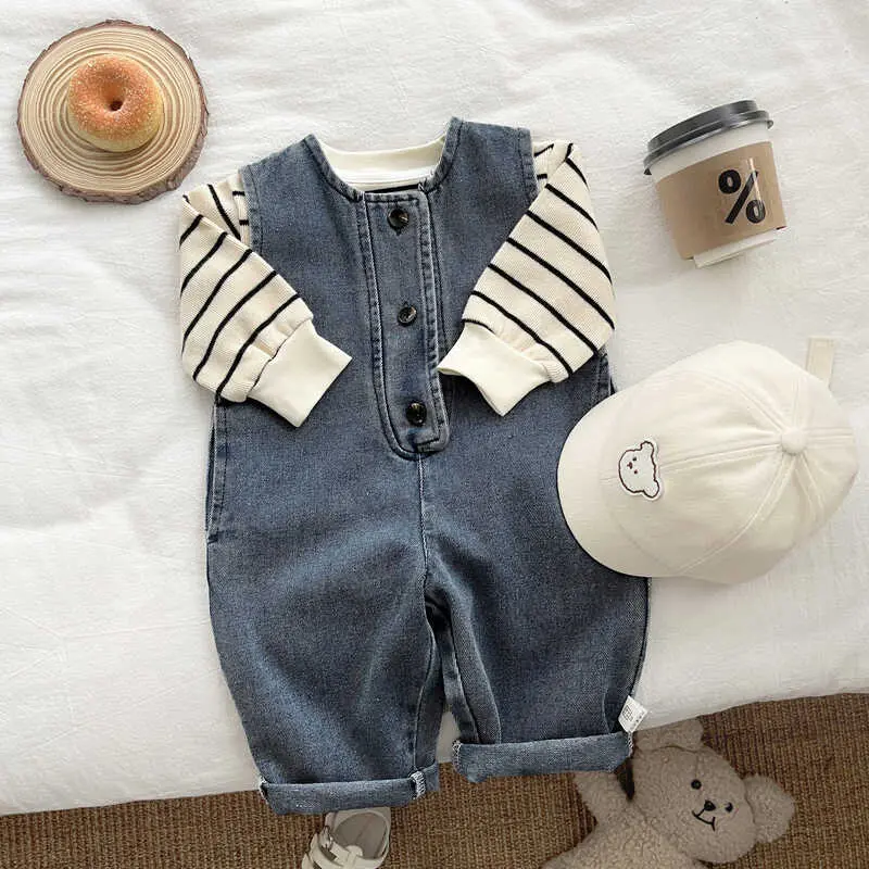 Quần Yếm Denim, Cho Em Bé, Áo Sọc Mùa Thu, Áo Jumpsuit Quần Siêu Dễ Thương, Bộ Hai Mảnh Cho Nam, Thích Hợp Cho Quần Áo Trẻ Em