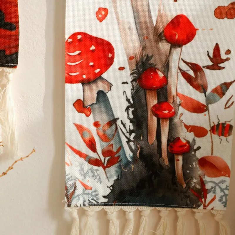 Mushroom & Butterfly Pattern Wall Hanging Tapestry, 1 Count Wooden Wall Decor, Wall Hanging Decor for Home Living Room Bedroom, Hangable 6
