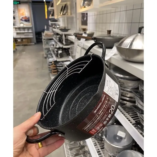 Nồi chiên chống dính ngập dầu chính hãng Emoojoo Nhật Thế hệ Mới Size 20CM - Vân Đá có tặng vỉ gác chảo 3