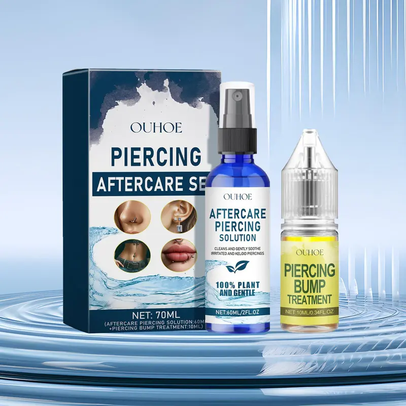Piercing Aftercare Set, 1 Box Gentle Cleaning Ear Hole Care Liquid & Drops, Non-electric Ear Wax Removal Products for Women & Men, Ear Waxing Cleaning, Blue 0
