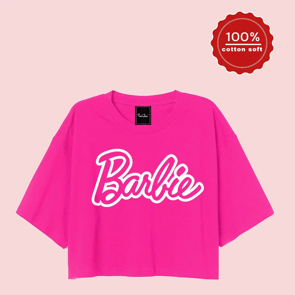 kaos croptop oversize barbie basic font