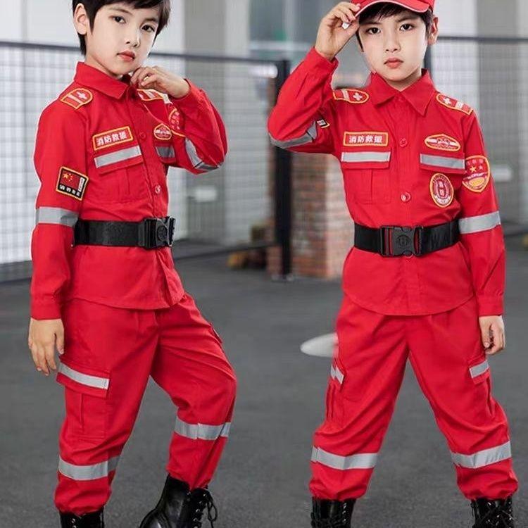 Product Introduction of Children's Fire Firefighter Costume Halloween Cosplay Costume Children's Business Suit 2