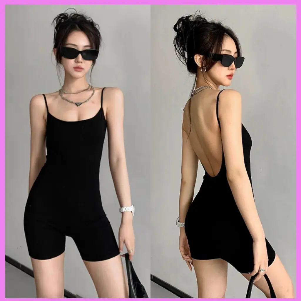 (CÓ SIZE) Jumpsuit Nữ SẴN MÚT Hai Dây Sợi Mảnh RANSHI Khoét Lưng Sâu Siêu Sexy Bodysuit Chất Thun Tăm Xịn Jumpsuit Đi Biển - RBS033 Nữ Women