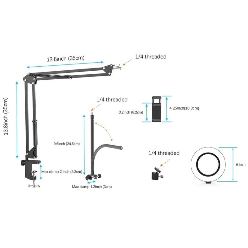 Product Introduction of Overhead Smartphone Mount With Ring Light, 1 Count Adjustable Rotatable Smartphone Arm Stand, Professional Desk Cellphone Camera Holder Stand for Live Stream, Selfie Accessories 12