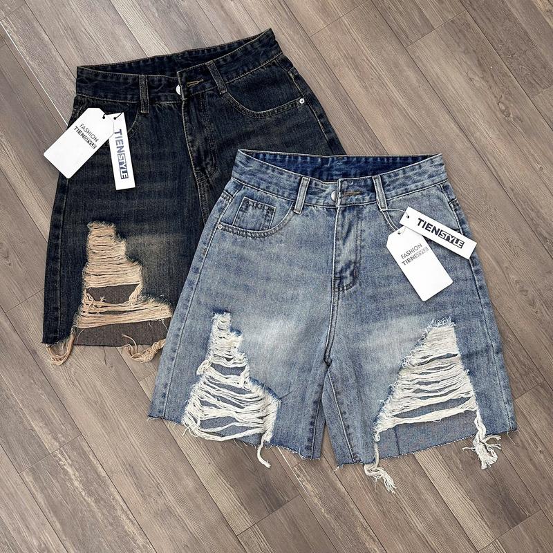 TIENSTYLE - Quần Ngố Jean Nữ Lai Tua Quần Jean Nữ Ống Rộng Mạc Da Không Giãn Có Bigsize 95KG Vải Jean Cotton Dày Dặn Mềm Mịn Quần Suông Bigsize