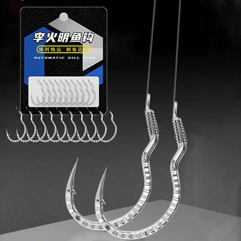 Móc Câu Cá, 10 Cái, Họa Tiết Vảy Cá Sáng Tạo, Có Lưỡi Câu, Có Gai, Chống Trượt, Lật Tự Động, Được Làm Bằng Thép Carbon Cao, Thích Hợp Cho Cá Chép, Dụng Cụ Câu Cá 0