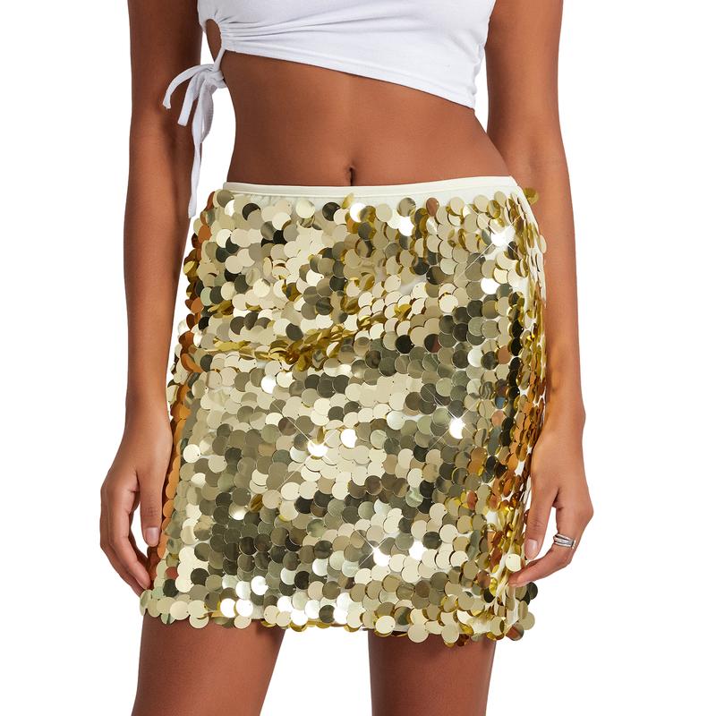 TikTok Shop Women s Sequin Mini Skirt Glitter Skirt Belly Dance Short Skirt Clubwear Festival Costume for Concert