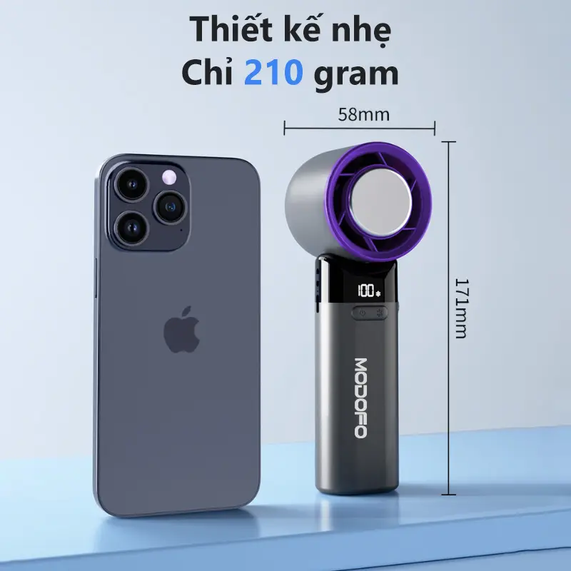 【MODOFO】Quạt cầm tay tốc độ cao mới 2025, tốc độ gió 100 cấp, màn hình kỹ thuật số, pin dung lượng lớn, thời gian sử dụng cực dài (bảo hành chính hãng 6 tháng) Sạc di động USB thích hợp làm quà tặng Tết Nguyên đán, phụ kiện quà tặng cặp đôi 6