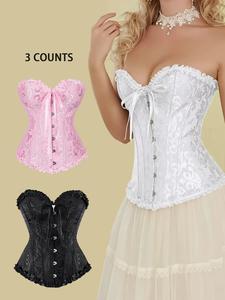 Women's Floral Lace Bustier, Elegant Steel Boned Corset Structure Shapewear for Daily Wear, Tummy Control Fancy Shaper for Women